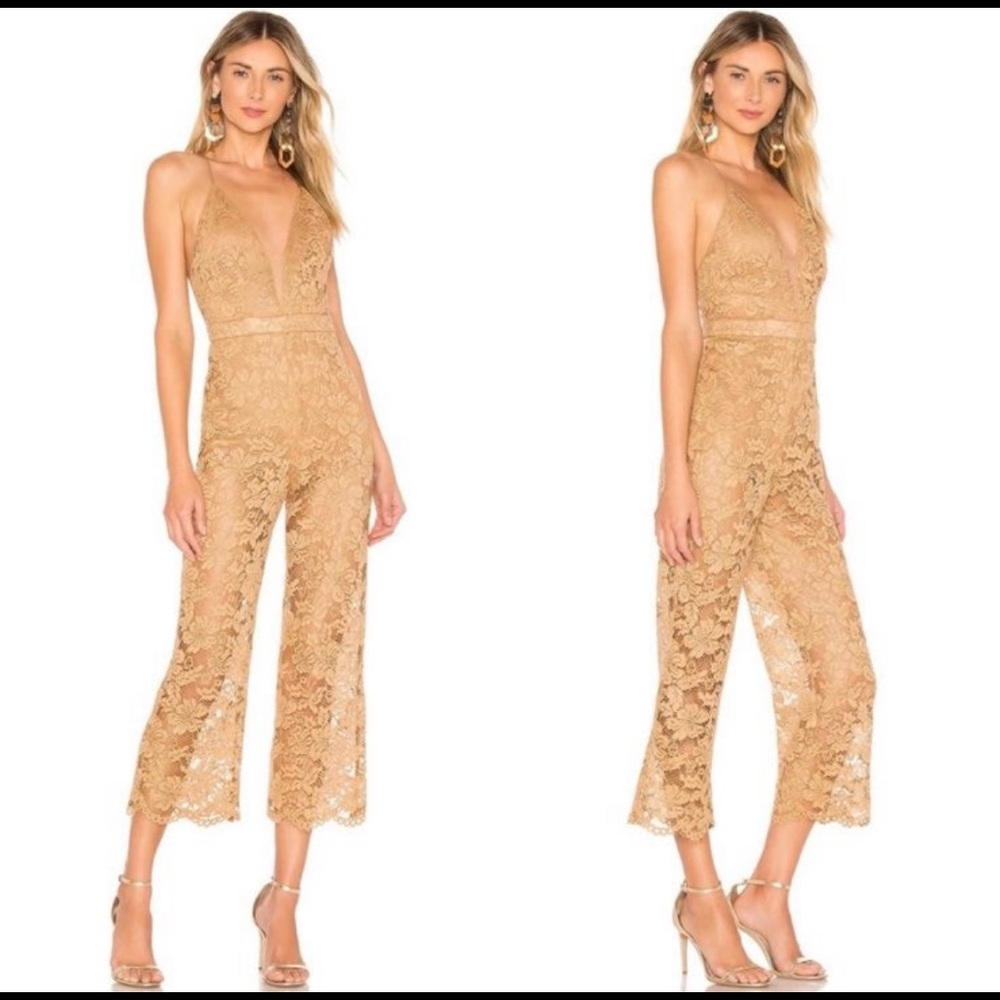 Majorelle Nude Gold Lace Sleeveless Jumpsuit